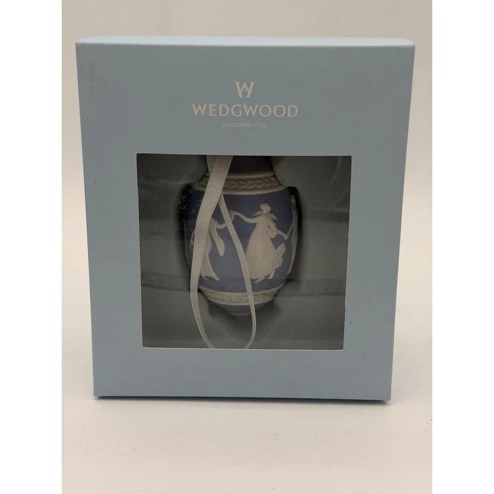 Wedgwood Jasperware Dancing Hours Blue/white Christmas Ornament Porcelain Boxed